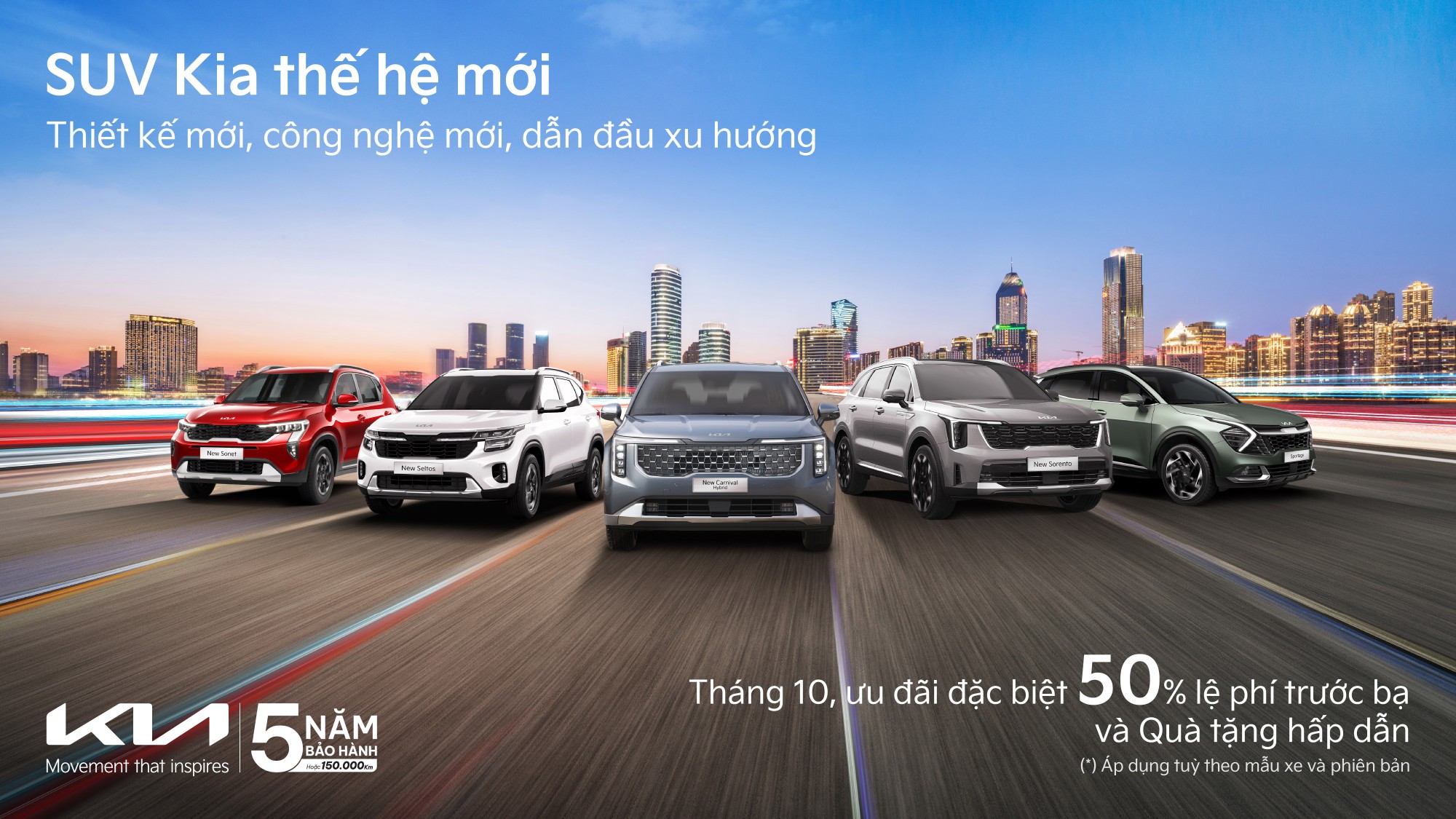 Tháng 10, Kia tăng cường giới thiệu xe mới, thêm tiện ích cao cấp và ưu đãi 50% lệ phí trước bạ cho nhiều mẫu xe